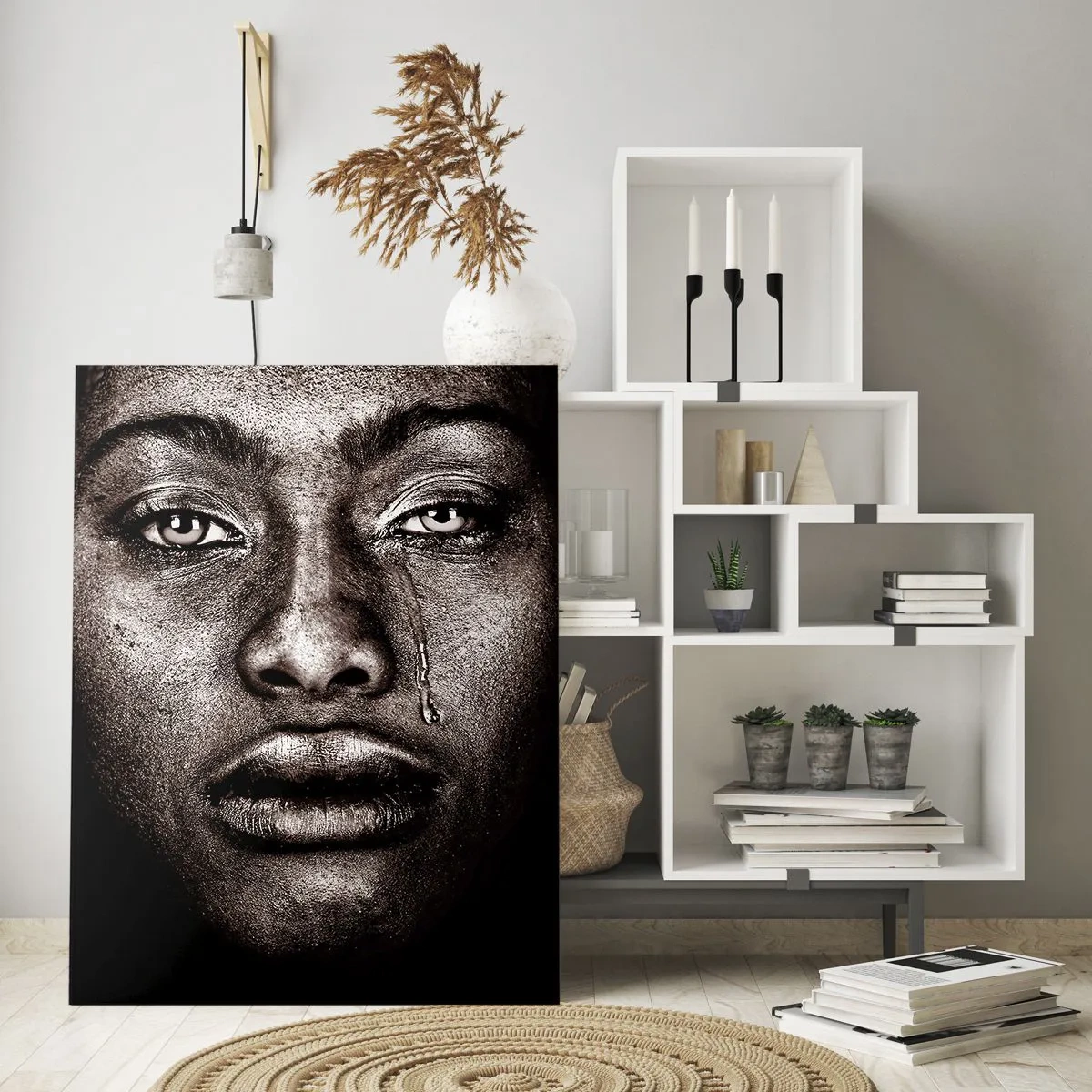 Obraz na szkle - Portret emocjonalny kobiety z łzą na policzku - 50x70cm - Jedna łza - Nowoczesna dekoracja ścienna do salonu, kuchni i sypialni ARTTOR