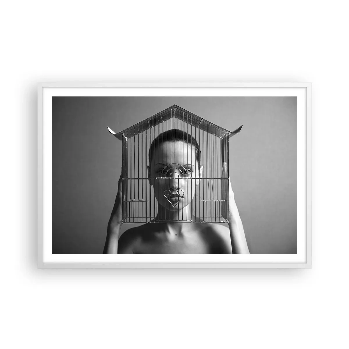 Plakat w białej ramie - Portret nieco surrealistyczny - 91x61 cm