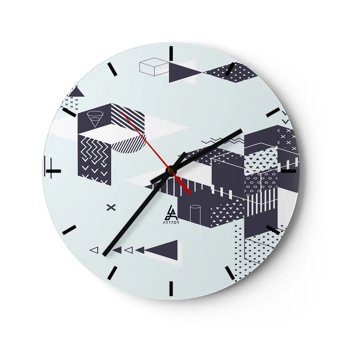 Zegar ścienny - Geometryczne wzory w czarno-białej tonacji - 30x30cm - W duszy matematyka - Nowoczesna dekoracja ścienna do salonu, kuchni i sypialni ARTTOR