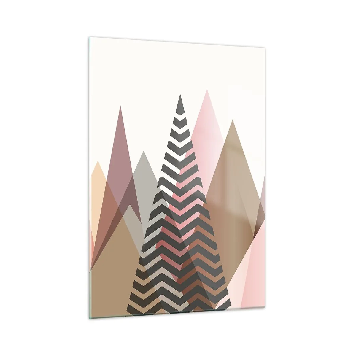 Obraz na szkle - Geometryczne pastelowe góry z centralnym wzorem - 50x70cm - Piramidalny widok - Nowoczesna dekoracja ścienna do salonu, kuchni i sypialni ARTTOR