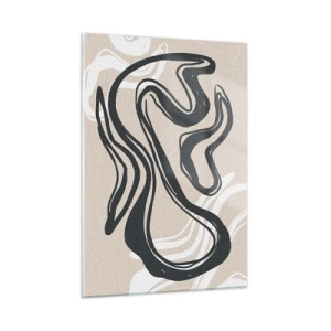 Obraz na szkle - Ekspresyjna czarna linia na beżowym tle w stylu abstrakcyjnym - 50x70cm - Ekspresja zwielokrotniona - Nowoczesna dekoracja ścienna do salonu, kuchni i sypialni ARTTOR