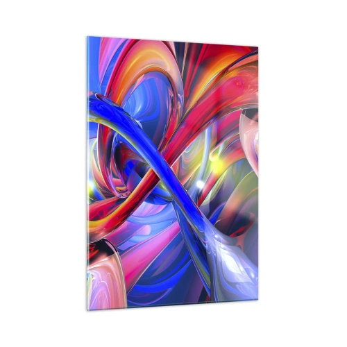 Obraz na szkle - Abstrakcyjne, kolorowe linie i energetyczna dynamika - 50x70cm - Taniec barw - Nowoczesna dekoracja ścienna do salonu, kuchni i sypialni ARTTOR