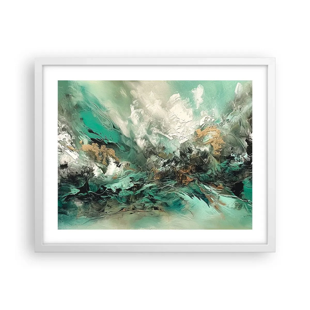 Plakat w białej ramie - Szmaragdowo-czarna kipiel - 50x40 cm