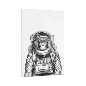 Obraz na szkle - Szkic małpy w stroju astronauty na białym tle - 50x70cm - Alternatywna ewolucja - Nowoczesna dekoracja ścienna do salonu, kuchni i sypialni ARTTOR