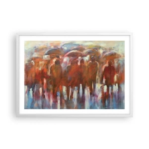 Plakat w białej ramie - Równi w deszczu i mgle - 70x50 cm