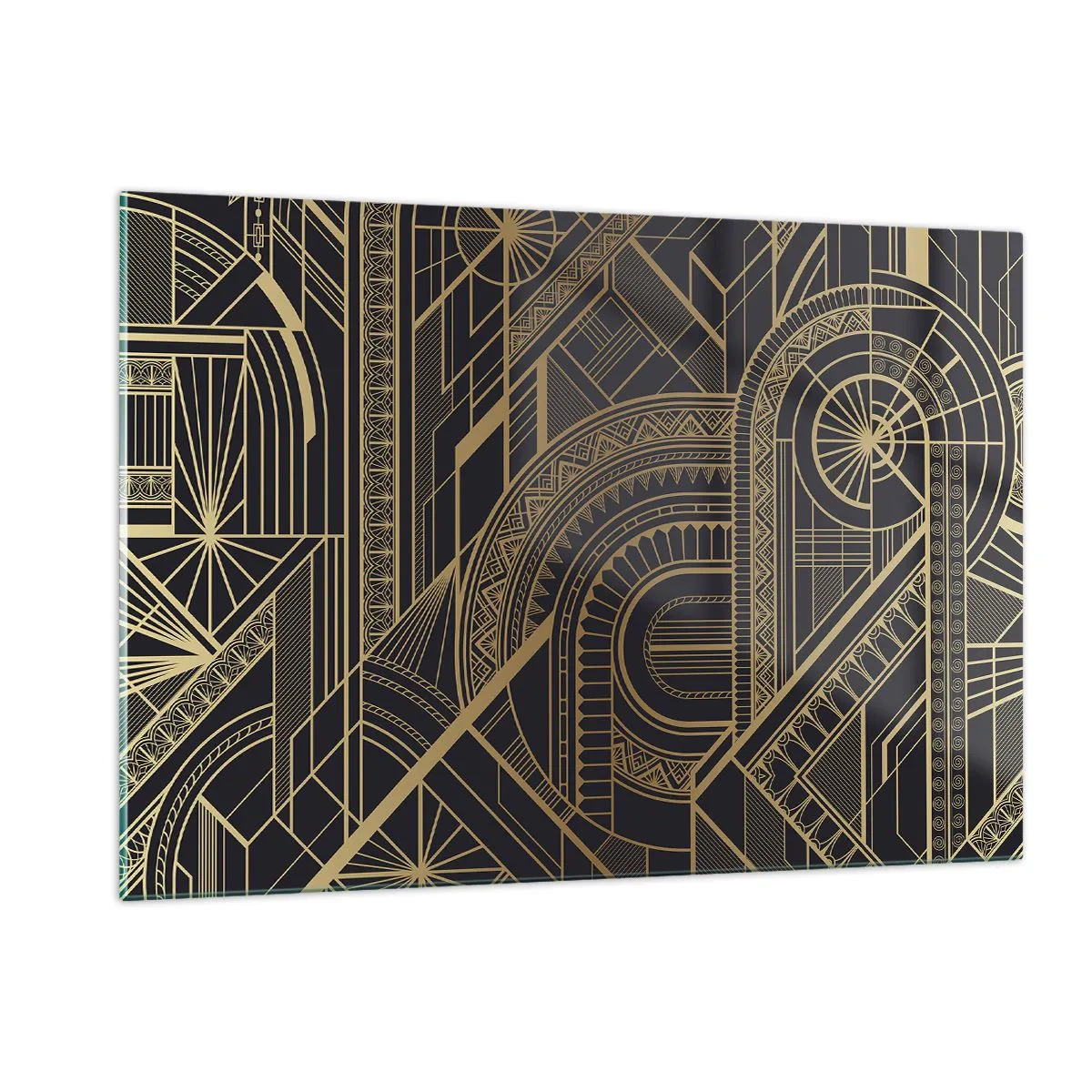 Obraz na szkle - Geometryczny wzór art déco w złocie i czerni - 120x80cm - Koncepty, idee, plany - Nowoczesna dekoracja ścienna do salonu, kuchni i sypialni ARTTOR