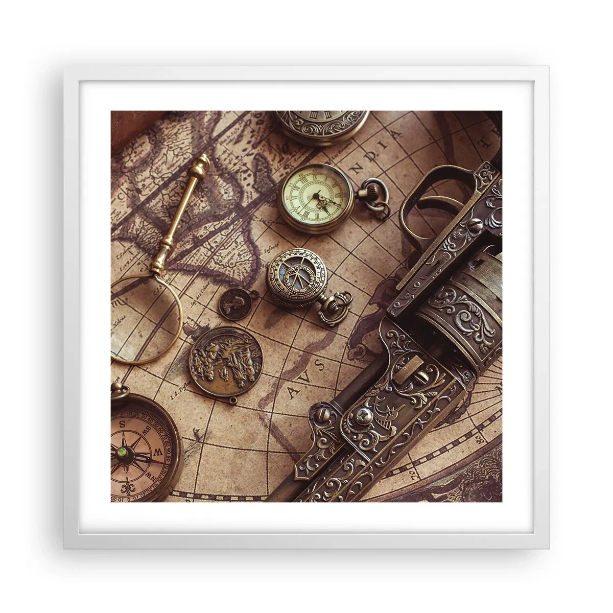 Plakat w białej ramie - Przygoda wzywa - 50x50 cm