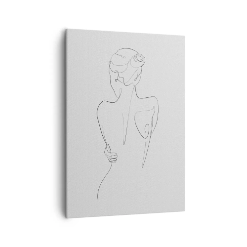 Obraz na płótnie - Minimalistyczny szkic kobiety wykonany jedną linią na białym tle - 50x70cm - Muzyka ciała - Nowoczesna dekoracja ścienna do salonu, kuchni i sypialni ARTTOR