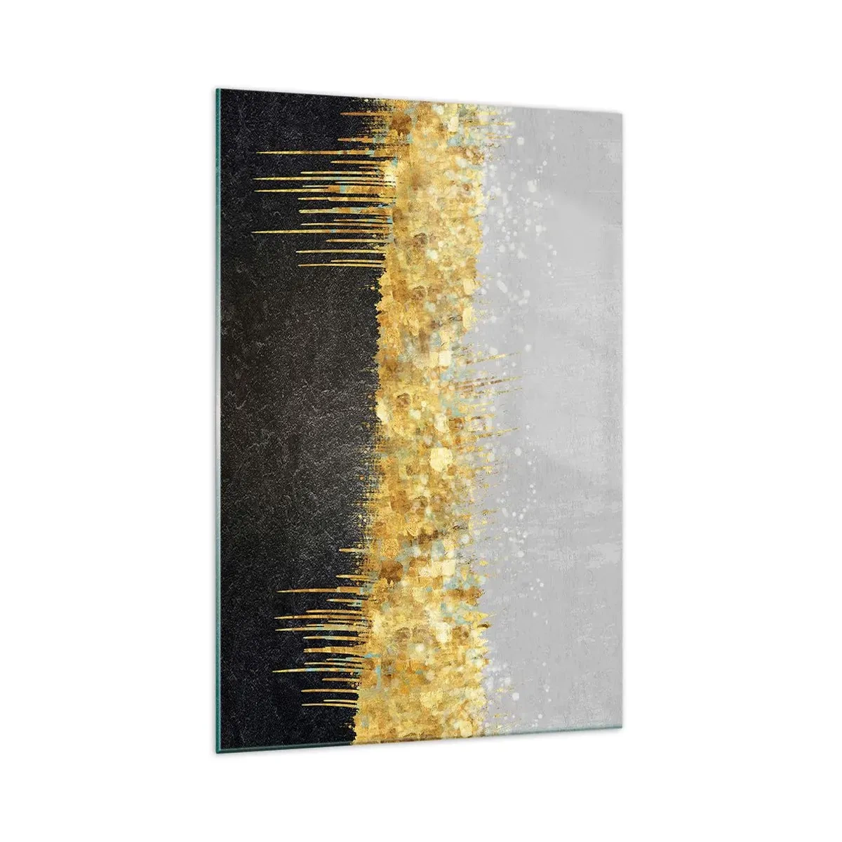Obraz na szkle - Abstrakcyjna kompozycja w odcieniach złota i czerni - 70x100cm - W głąb i ku górze - Nowoczesna dekoracja ścienna do salonu i sypialni ARTTOR