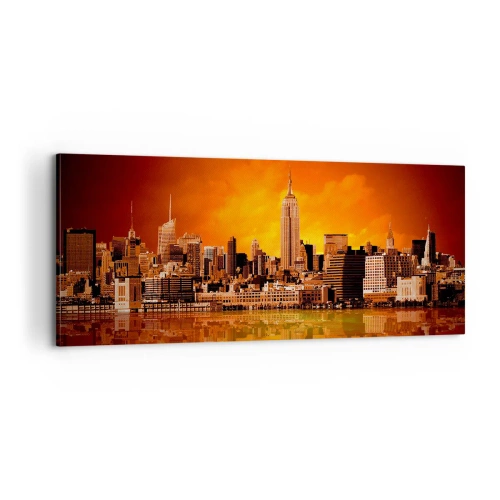 Obraz na płótnie - Panorama wielkomiejska w żólci i brązie - 100x40 cm