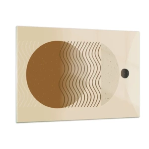 Obraz na szkle - Kompozycja geometryczna z falami i kołami w beżowej kolorystyce - 120x80cm - O pochodzeniu figur geometrycznych - Nowoczesna dekoracja ścienna do salonu, kuchni i sypialni ARTTOR