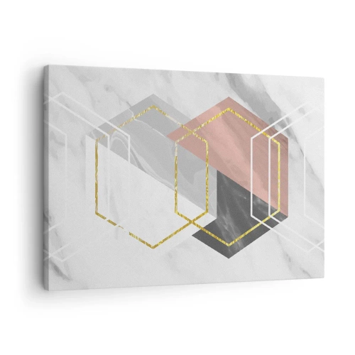 Obraz na płótnie - Geometryczne figury z akcentami złota i marmuru - 70x50cm - Kompozycja łańcuchowa - Nowoczesna dekoracja ścienna do salonu i sypialni ARTTOR