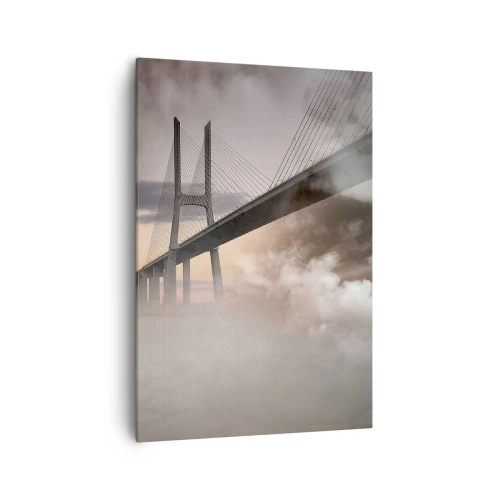 Obraz na płótnie - Most nad rzeką w otoczeniu mgły o poranku - 70x100cm - Nad rzeką, której nie ma - Nowoczesna dekoracja ścienna do salonu i sypialni ARTTOR