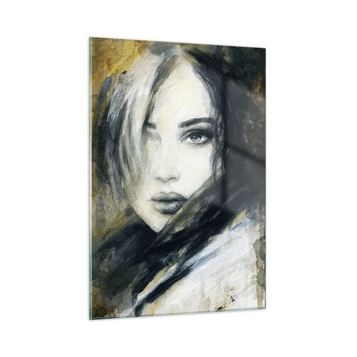 Obraz na szkle - Portret kobiety w akwarelowym stylu - 50x70cm - bardziej niewinna czy zmysłowa? - Nowoczesna dekoracja ścienna do salonu, kuchni i sypialni ARTTOR