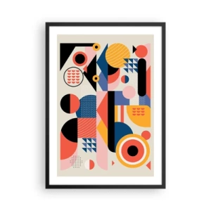 Plakat w czarnej ramie - Kolorowa abstrakcja geometryczna z dynamicznymi kształtami - 50x70cm - Kompozycja: pobaw się - Nowoczesna dekoracja ścienna do salonu i sypialni ARTTOR