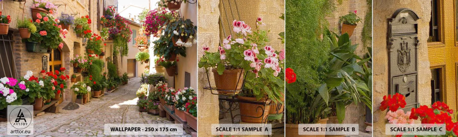 Fototapeta Próbka Premium Canvas - W kwiatów powodzi - Miasto, Włochy, Piękne Uliczki - 100x30 cm