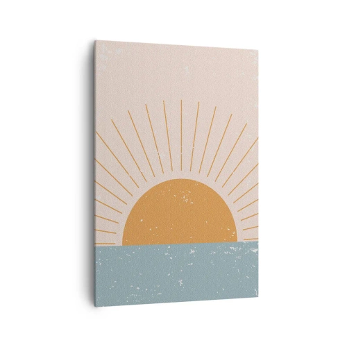 Obraz na płótnie - Minimalistyczna grafika przedstawiająca wschód słońca nad linią horyzontu - 70x100cm - Codzienny cud - Nowoczesna dekoracja ścienna do salonu i sypialni ARTTOR