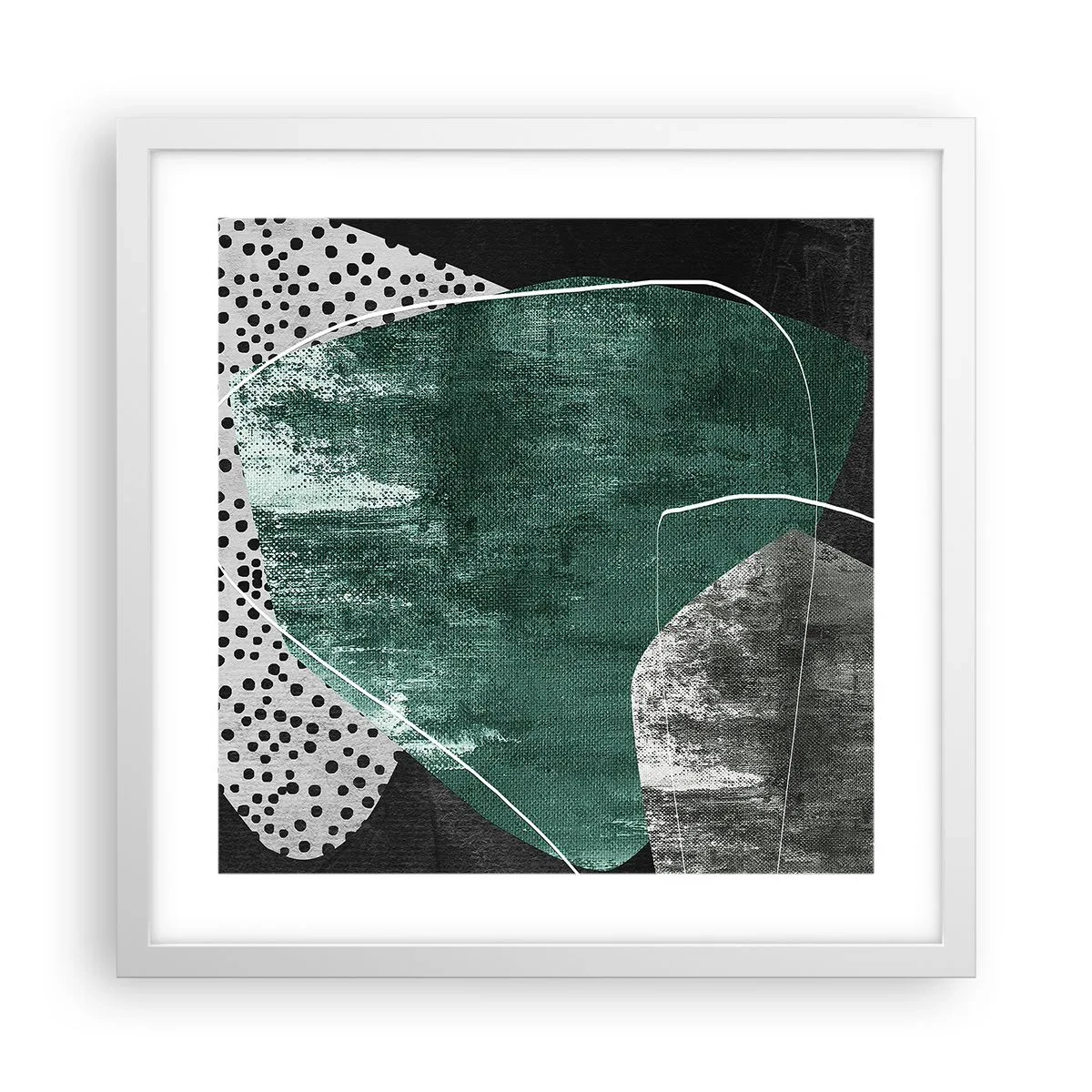 Plakat w białej ramie - Barwna abstrakcja z płatkiem złota - 40x40 cm