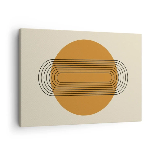 Obraz na płótnie - Geometryczny wzór z pomarańczowym kołem i liniami - 70x50cm - Plan doskonały - Nowoczesna dekoracja ścienna do salonu i sypialni ARTTOR