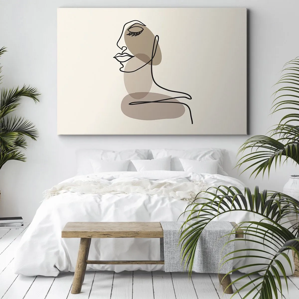 Obraz na płótnie - Kobiecy profil w minimalistycznym stylu line art - 70x50cm - Pewna linia piękna - Nowoczesna dekoracja ścienna do salonu i sypialni ARTTOR