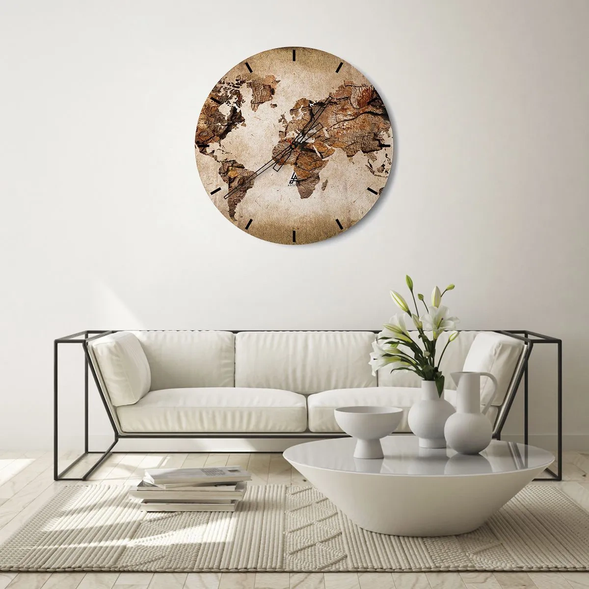 Zegar ścienny - Tarcza zegara z motywem mapy świata w rustykalnym stylu - 30x30cm - Odkrycie świata - Nowoczesna dekoracja ścienna do salonu, kuchni i sypialni ARTTOR