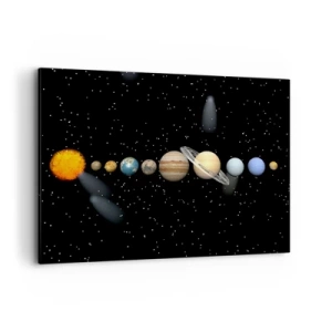 Obraz na płótnie - Układ słoneczny z planetami na tle gwiazd w kosmosie - 120x80cm - A planety szaleją, szaleją… - Nowoczesna dekoracja ścienna do salonu, kuchni i sypialni ARTTOR