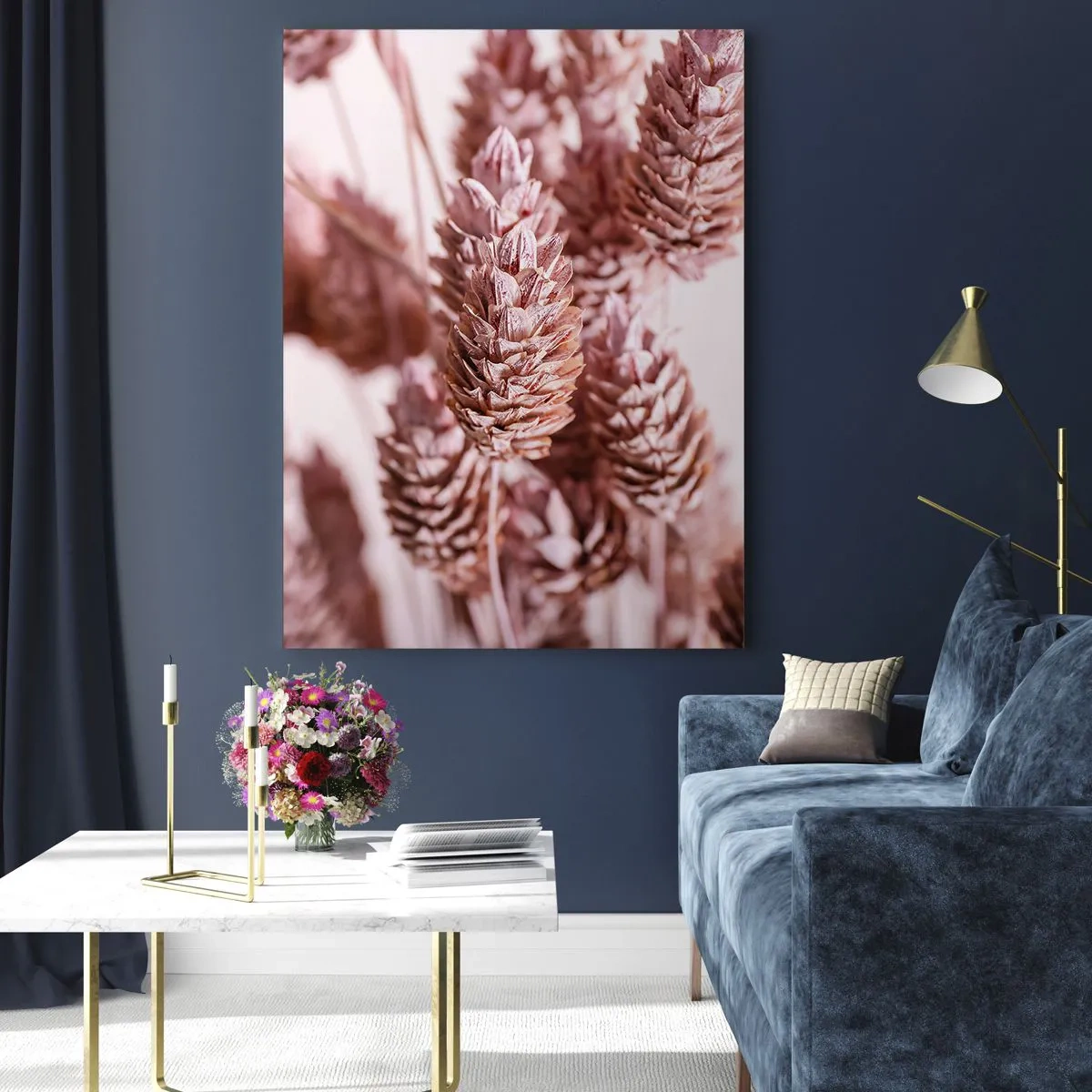 Obraz na szkle - Suszone kłosy traw w odcieniach pudrowego różu - 50x70cm - Z pozoru niepozorne - Nowoczesna dekoracja ścienna do salonu, kuchni i sypialni ARTTOR