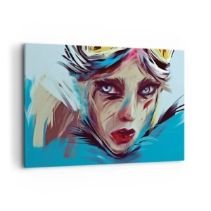 Obraz na płótnie - Portret kobiety w dynamicznych kolorach i abstrakcyjnym stylu - 100x70cm - Wojowniczka szos - Nowoczesna dekoracja ścienna do salonu, kuchni i sypialni ARTTOR