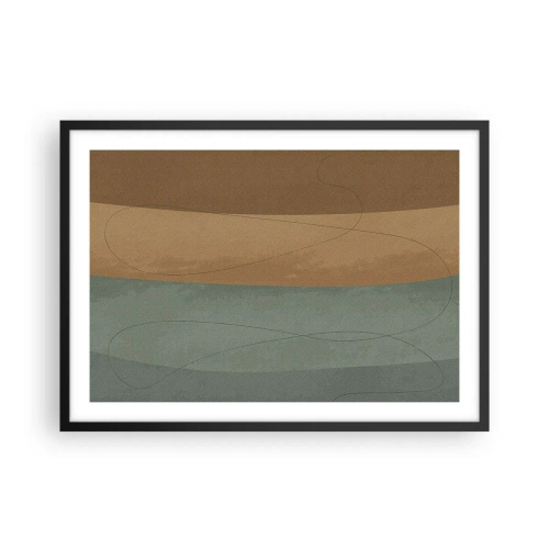Plakat w czarnej ramie - Abstrakcyjna kompozycja w naturalnych odcieniach ziemi - 70x50cm - Kompozycja horyzontalna - Nowoczesna dekoracja ścienna do salonu i sypialni ARTTOR