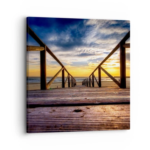 Obraz na płótnie - Prosto na cichą plażę o zachodzie słońca - 30x30 cm