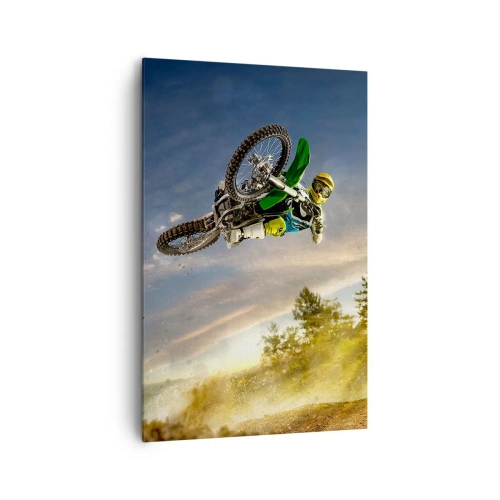 Obraz na płótnie - Motocyklista w dynamicznym skoku - 80x120cm - Włącz emocje! - Nowoczesna dekoracja ścienna do salonu i sypialni ARTTOR