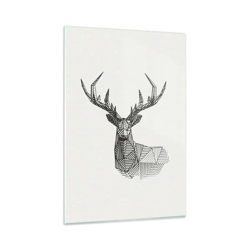 Obraz na szkle - Geometryczny wizerunek jelenia w minimalistycznym czarno-białym stylu - 80x120cm - Jeleń w kubistycznym stylu - Nowoczesna dekoracja ścienna do salonu i sypialni ARTTOR