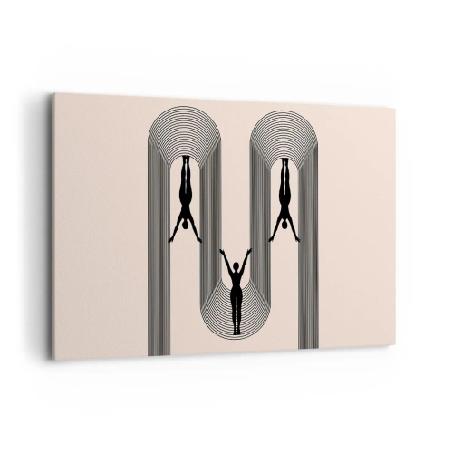 Obraz na płótnie - Sylwetki w geometrycznym stylu na beżowym tle - 100x70cm - Do góry nogami - Nowoczesna dekoracja ścienna do salonu, kuchni i sypialni ARTTOR