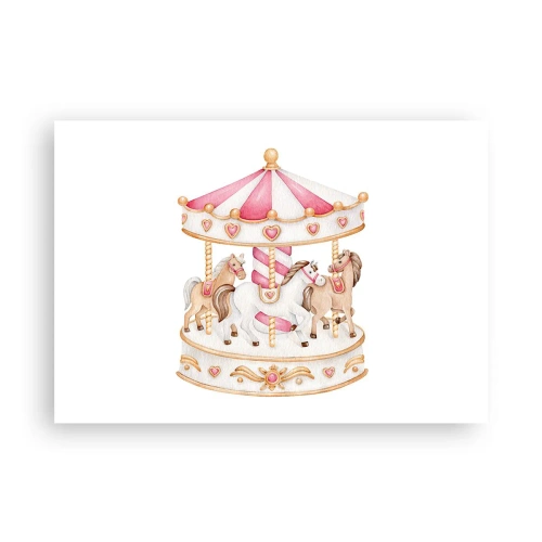 Plakat - Kolorowa karuzela w stylu vintage z końmi - 100x70cm - Słodki świat dzieciństwa - Nowoczesna dekoracja ścienna do salonu i sypialni ARTTOR