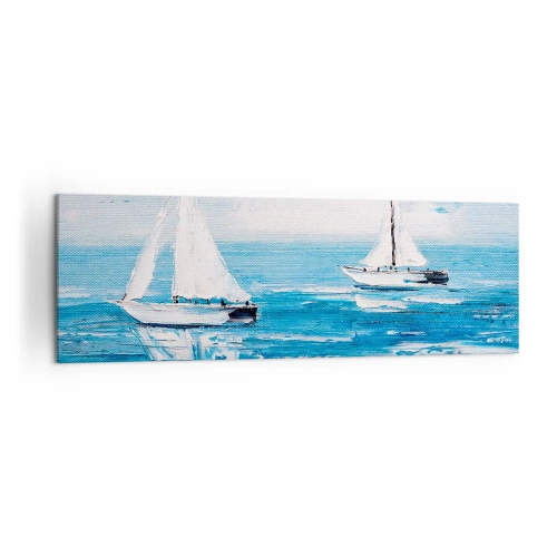 Obraz na płótnie - Jachty na błękitnym morzu w artystycznym stylu - 160x50cm - Z przyjacielem u boku - Nowoczesna dekoracja ścienna do salonu i sypialni ARTTOR