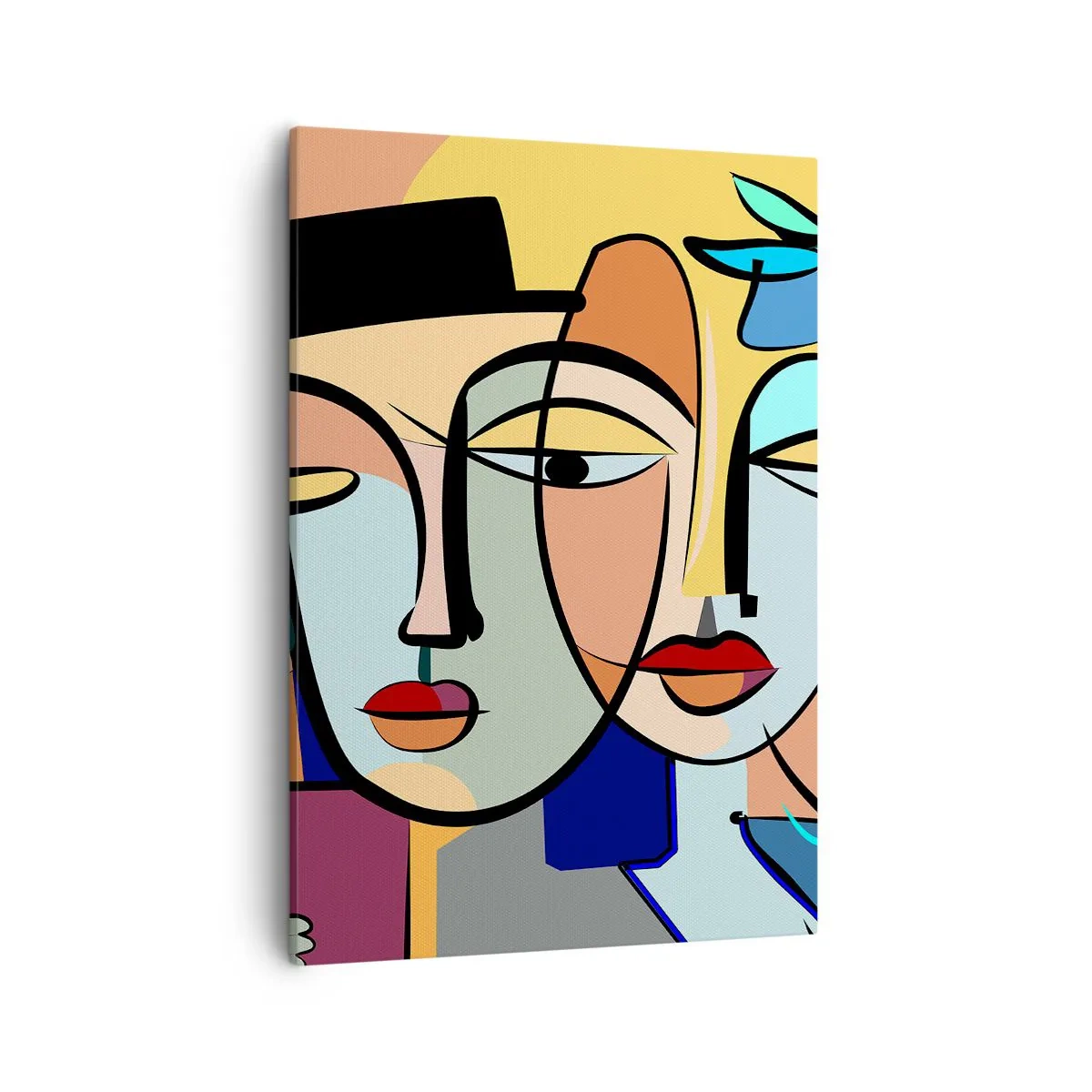 Obraz na płótnie - Kubistyczna ekspresja w stylu Picassa - 50x70cm - Picassowskie randez vous - Nowoczesna dekoracja ścienna do salonu, kuchni i sypialni ARTTOR