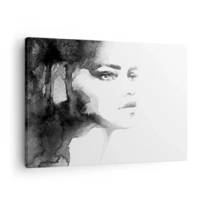 Obraz na płótnie - Subtelny portret kobiety w odcieniach czerni i bieli - 70x50cm - Stworzona z tajemnicy i mgły - Nowoczesna dekoracja ścienna do salonu i sypialni ARTTOR