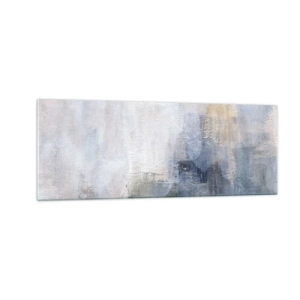 Obraz na szkle - Subtelne abstrakcyjne plamy w odcieniach błękitu i beżu - 140x50cm - Tony i akordy barw - Nowoczesna dekoracja ścienna do salonu i sypialni ARTTOR