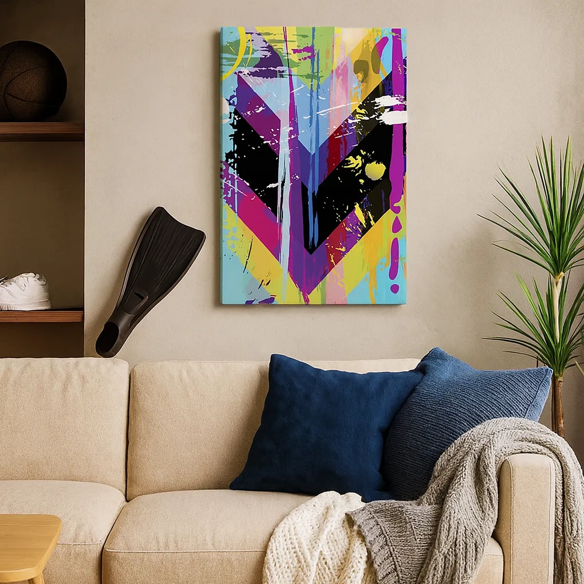 Obraz na płótnie - Kolorowa abstrakcja z geometrycznym wzorem w kształcie strzałek - 50x70cm - Z góry na dół - Nowoczesna dekoracja ścienna do salonu, kuchni i sypialni ARTTOR