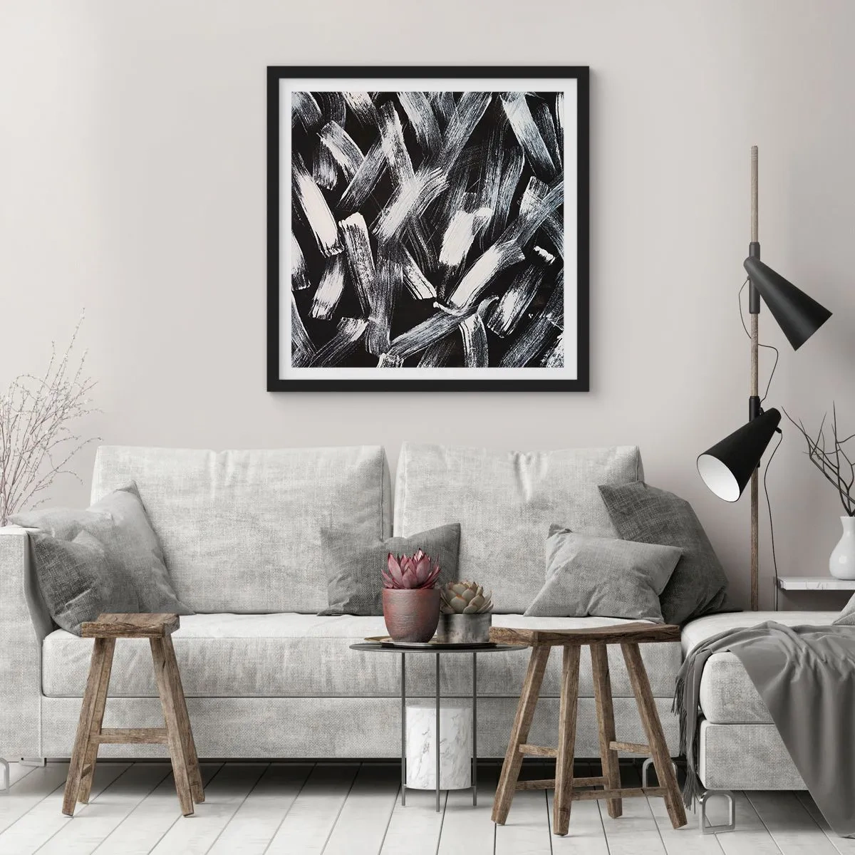 Plakat w czarnej ramie - Abstrakcja w duchu industrialnym - 60x60 cm