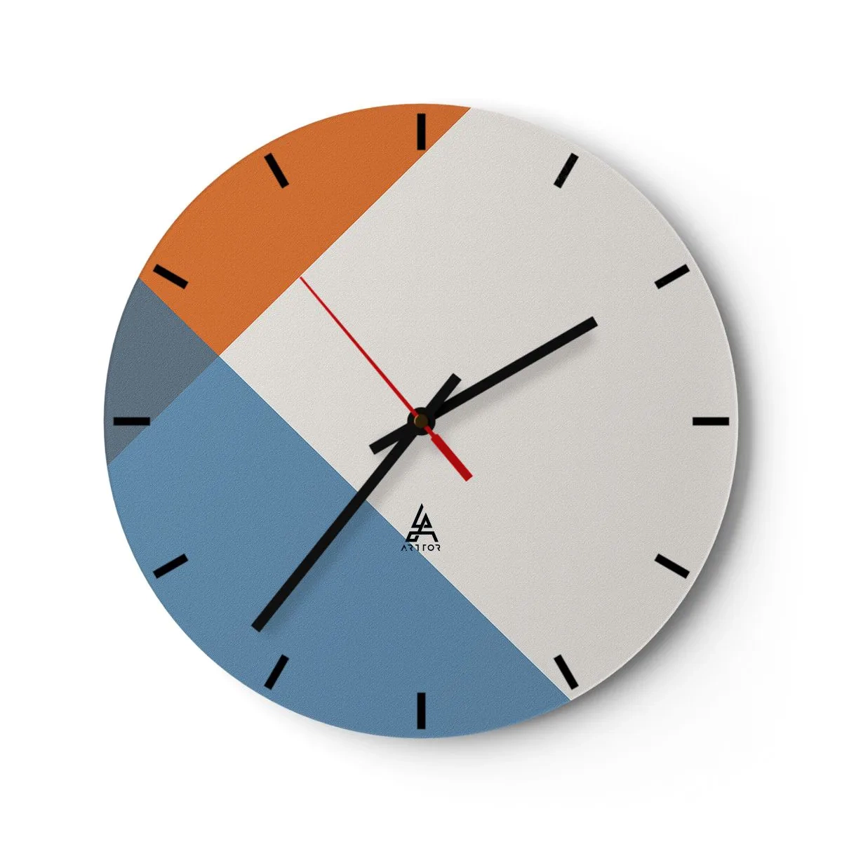 Zegar ścienny - Abstrakcyjne geometryczne wzory w kolorach ziemi i błękitu - 30x30cm - Pod kątem… - Nowoczesna dekoracja ścienna do salonu, kuchni i sypialni ARTTOR