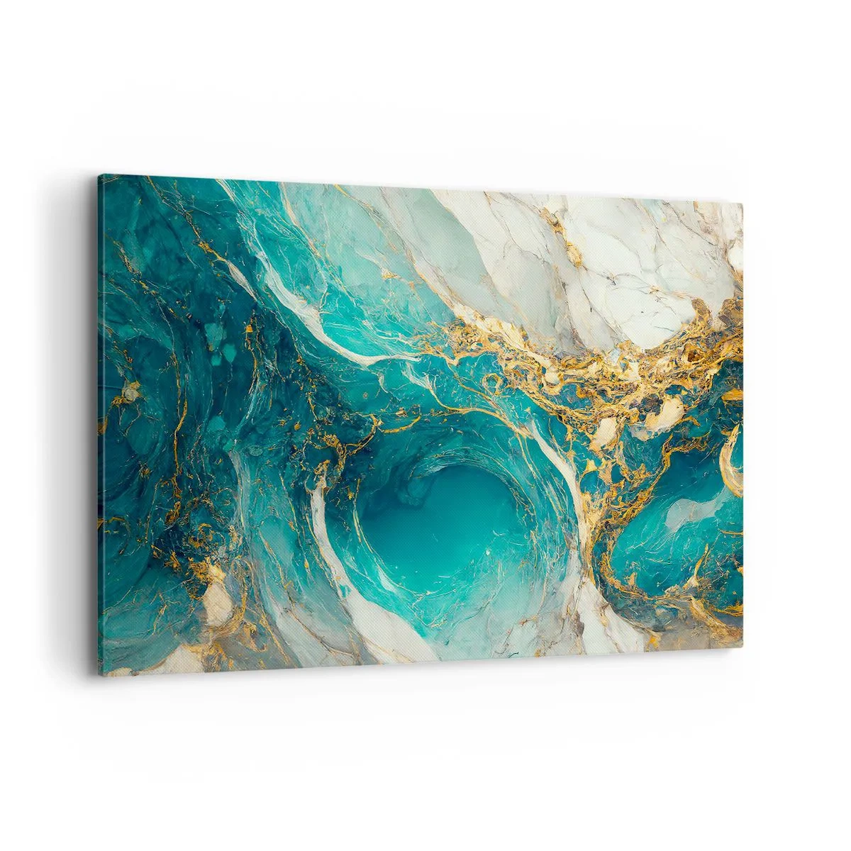 Obraz na płótnie - Abstrakcyjna kompozycja w odcieniach turkusu i złota - 120x80cm - Kompozycja z żyłami złota - Nowoczesna dekoracja ścienna do salonu, kuchni i sypialni ARTTOR