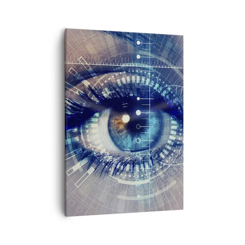 Obraz na płótnie - Cyfrowe oko z futurystycznymi elementami technologicznymi - 50x70cm - Myślisz, że mnie znasz - Nowoczesna dekoracja ścienna do salonu, kuchni i sypialni ARTTOR