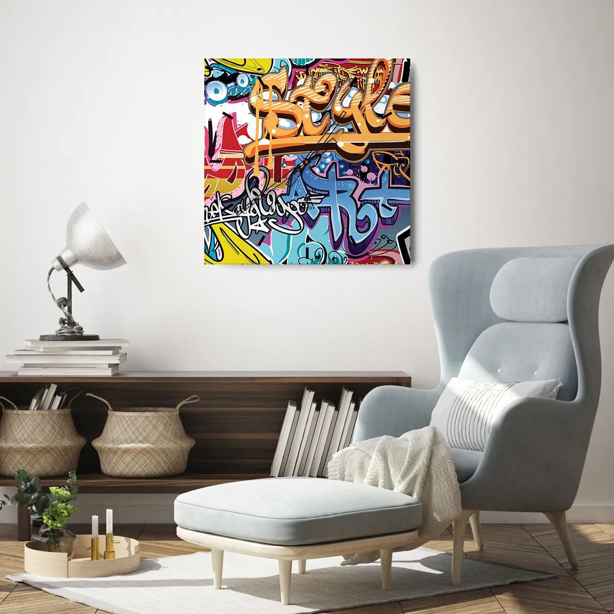 Zegar ścienny - Kolorowe graffiti z dynamicznymi napisami i ilustracjami - 30x30cm - Murale, murale, murale… - Nowoczesna dekoracja ścienna do salonu i sypialni ARTTOR