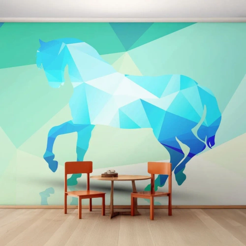 Fototapeta Premium Canvas - Geometryczny koń w turkusie - Zwierzęta, Koń, Figura Geometryczna - 250x175 cm