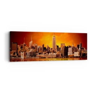 Obraz na płótnie - Panorama wielkomiejska w żólci i brązie - 90x30 cm
