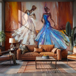 Fototapeta Standard Eco - Abstrakcyjny obraz dwóch kobiet w eleganckich sukniach - 100x70cm - Wdzięczny duet - Nowoczesna dekoracja ścienna do salonu i sypialni ARTTOR