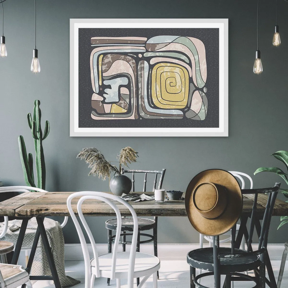 Plakat w białej ramie - Abstrakcja w duchu prekolumbijskim - 40x30 cm