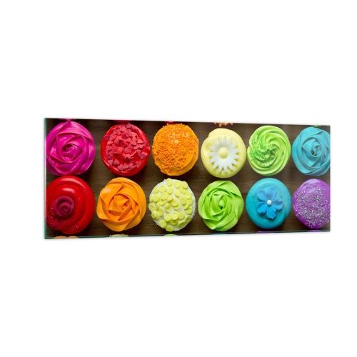 Obraz na szkle - Kolorowe babeczki z dekoracjami w pastelach - 140x50cm - Każde inne - wszystkie pyszne - Nowoczesna dekoracja ścienna do salonu i sypialni ARTTOR