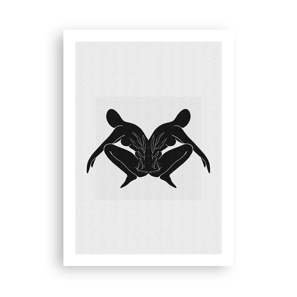 Plakat - Czarne sylwetki postaci w symetrycznej kompozycji - 50x70cm - Wspólna dusza - Nowoczesna dekoracja ścienna do salonu, kuchni i sypialni ARTTOR